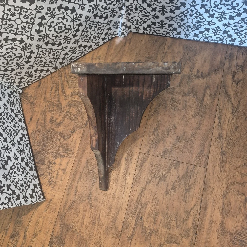 Rustic 1960's Wooden Shelf Wall Hanging Dark Stained 14'L 13.5'T 7.5D